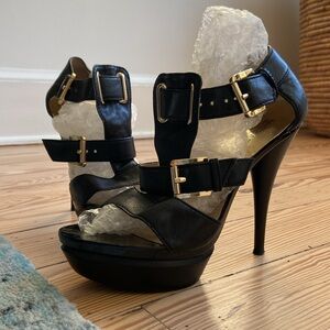 Michael Kors two-buckle, open-toe heels